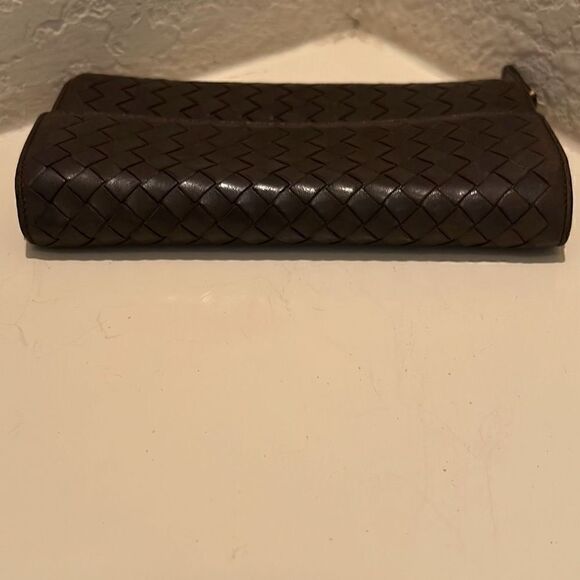 Bottega Veneta Nappa Intrecciato Zip Around Wallet Dark Brown Woven Leather - Picture 11 of 13